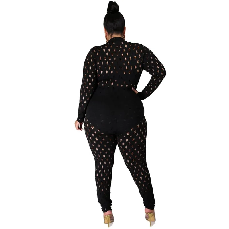 Combinaison une pièce pour femmes, grande taille, Sexy, ensemble une pièce, ajouré, fermeture éclair, manches longues, body, boîte de nuit, livraison directe