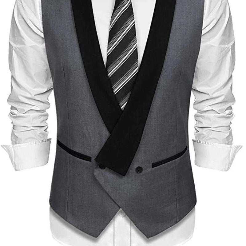 Double Breasted Slim fit Vest for Men Suit One Piece Custom Waistcoat with Black Shawl Lapel Gray Gentleman Wedding Tuxedo Coat