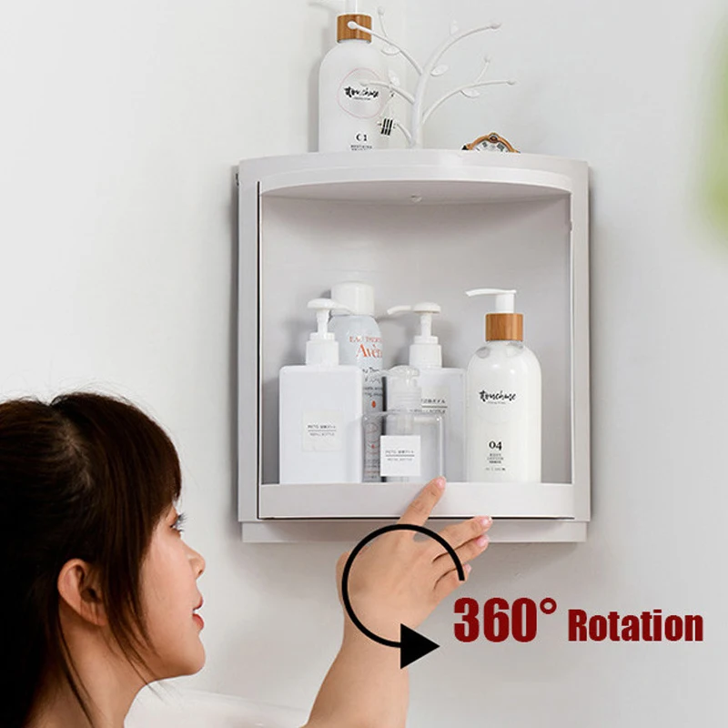 Rotating Corner Shelf 360 Degree Rotatable Storage Rack Bathroom Kitchen Dustproof And Waterproof Supplies Cosmetic Storage Box