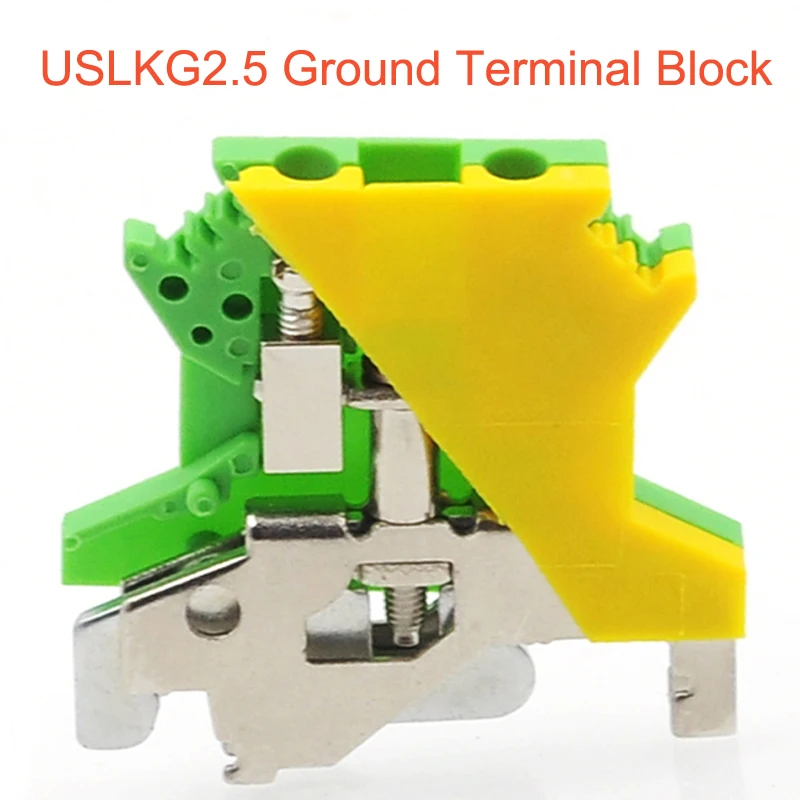 10/20/50pcs USLKG2.5 Ground Terminal block DIN Rail Screw bornier UK-2.5B yellow green Earthing morsettiera terminals connectors