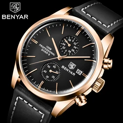 Relojes Hombre BENYAR New Sports Men Quartz Wristwatches 100M Waterproof Men Watch Military Leather Chronograph Watch for Men