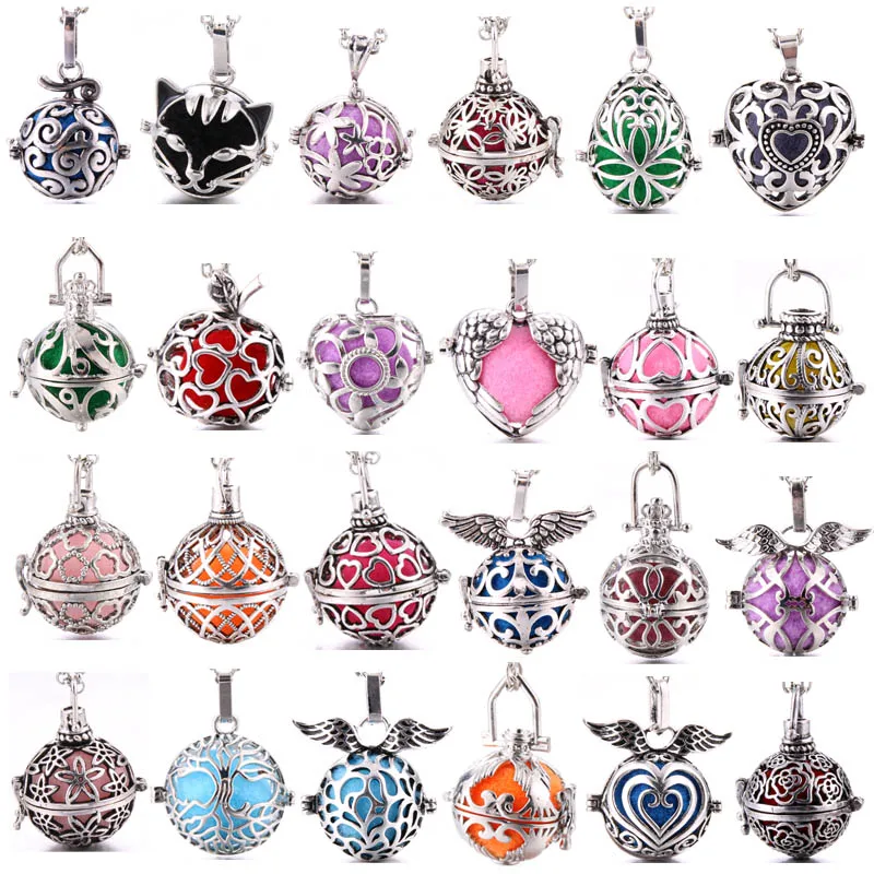 Vintage Pregnancy Angel Ball Locket Open Pendant Necklace For Aroma essential oil diffuser Jewelry Women Gift