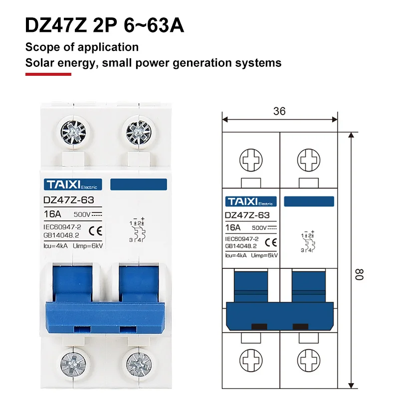 Miniatúra Egyenáram Kerülő út Gyújtásmegszakító 1P 2P napelemes Energia Teljes Szótár MCB 16A 40A 32A 63A 80A 100A 125A Szellőztet Vasúti váltó számára Napelem Rendszer