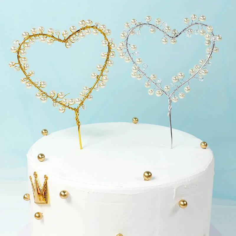 Baking Cake Plug In  Sweet Creative Crystal Pearl Love Ring Dessert Card Inserts Props Party Birthday   Wedding Festival