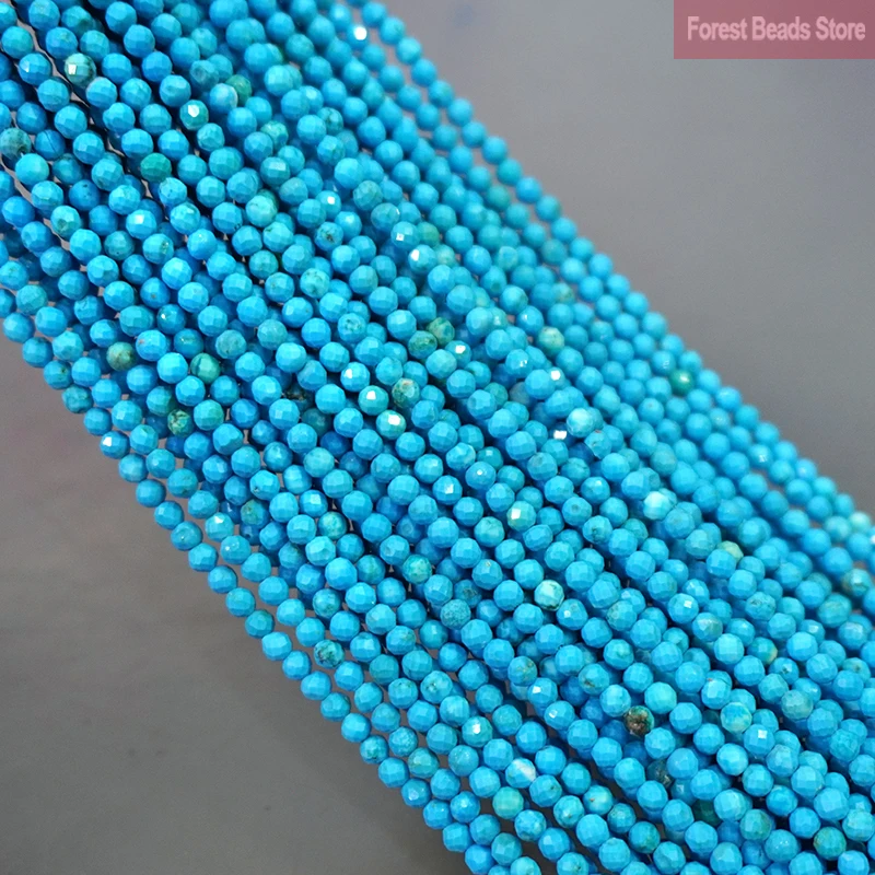 Natural Faceted Blue Turquoise Beads DIY Jewelry Making Round Spacer Loose Beads for Bracelet Accessories 15\'\' Strand 2mm/3mm