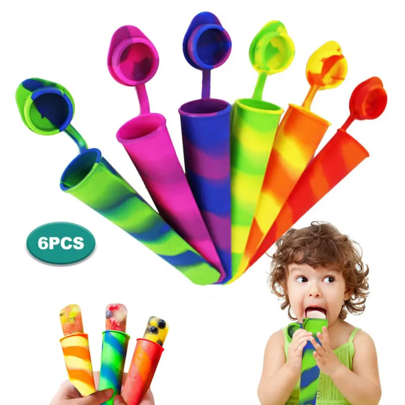 6pcs Camouflage Silicone Ice Pop Molds Handheld Drinks Fruit Popsicle Mold