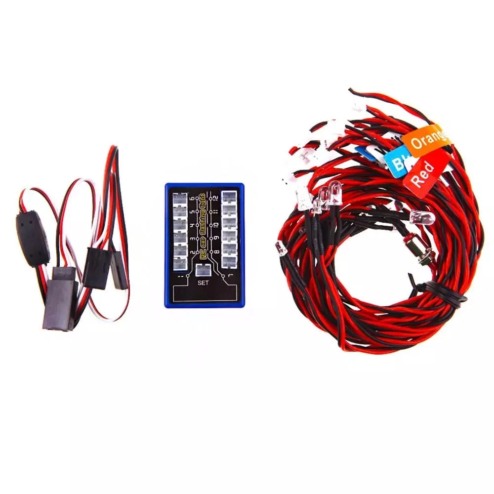 12 Ultra LED Flashing Bright Light Strobe Lamps Kit System for 1/10 1/8 RC Drift HSP TAMIYA CC01 4WD Axial SCX10 RC Car