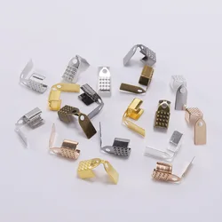 100Pcs/Lot Metal Fold Over End Clasps End Caps Bead Leather Cord Crimp Connectors for DIY  Jewelry Making Findings Supplies
