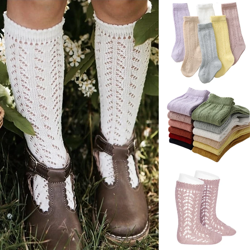 Chaussettes d'été longues pour bébés filles de 0 à 5 ans, chaussettes fines en maille haute, ajourées, en coton doux, pour nourrissons de 0 à 5 ans