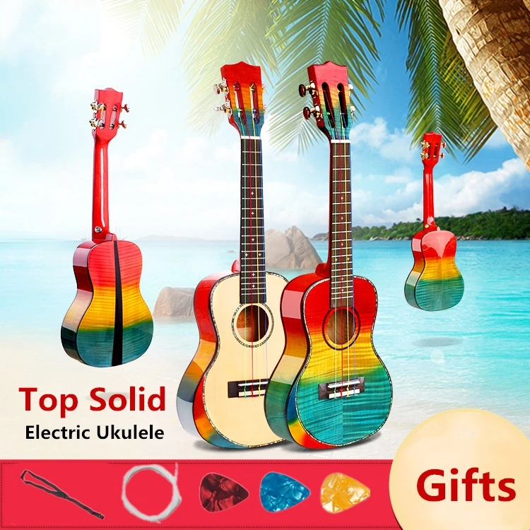 

Ukulele Top Solid Concert 24 Inch Acoustic Electric Guitar Ukelele Spruce Flame Maple Highgloss Colors 4 Strings Pick UP