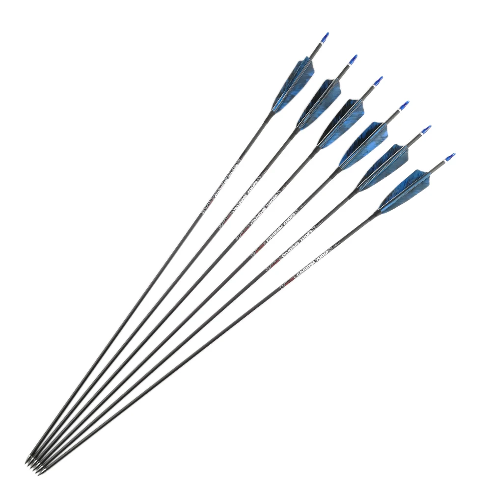 Archery Carbon Arrows Spine 400 500 600 700 800 900 1000 ID4.2 Shafts Turkey Feather Compound Recurve Bow Longbow Hunting 12PCS