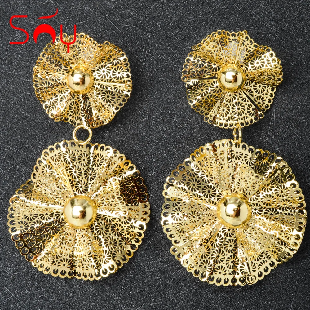 

Sunny Jewelry Fashion Drop Earrings Romantic Flower Shape Gold Plated For Women Lady Exquisite Stereoscopic Classic Party