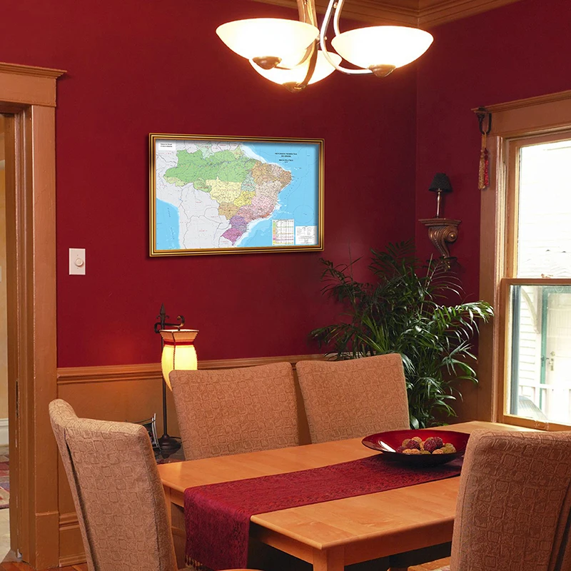 Poster dan Poster Poster Peta Dunia Kanvas Brasil Peta Dunia Politik Portugis untuk Perlengkapan Rumah Kantor Sekolah 84*59Cm