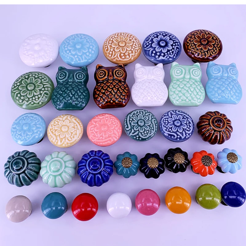 1x Colorful Ceramic Knobs for Dresser, Drawers Kitchen Cabinets Handle, Pumpkin Owl Embossing Cabinet Knobs,drawer Pulls