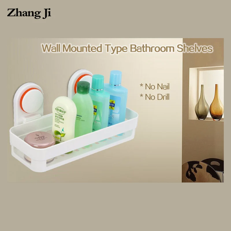 Zhangji High Quality ABS Bathroom Shelf Wall Mounted Bathroom Accessory Suction Cup Corner Basket Holder Prateleira Shower Shelf