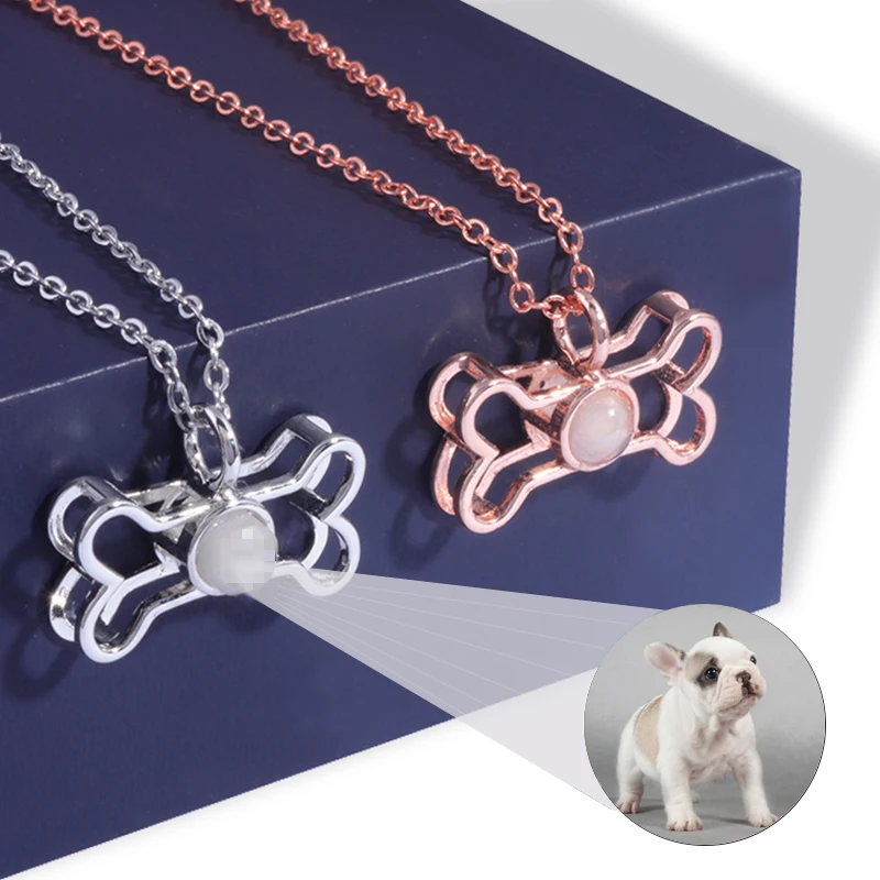 Custom Pet Photo Projection Necklaces Cute Dog Bone Cat Paw With Owners Picture Choker Necklace For Best Friends Souvenir Gift