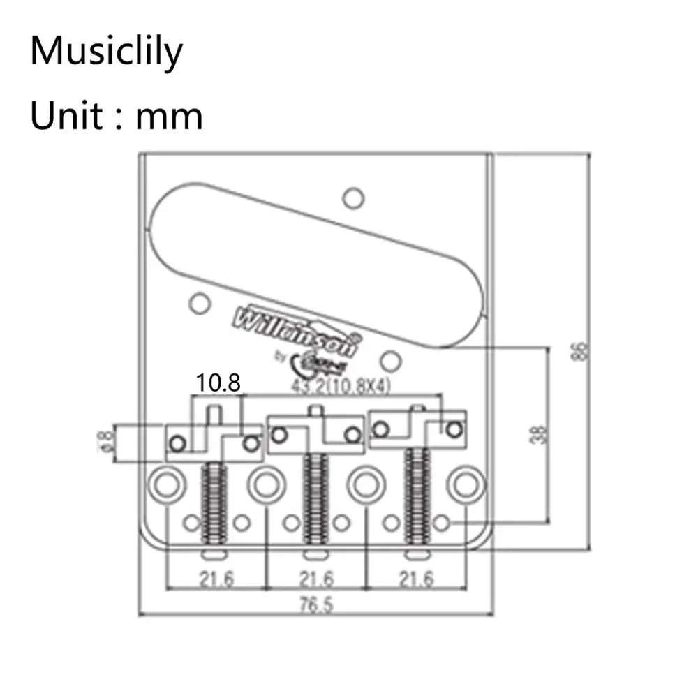 Wilkinson WTB Ashtray Brass Compensated 3-Saddle Bridge for Telecaster Tele Guitar, Chrome