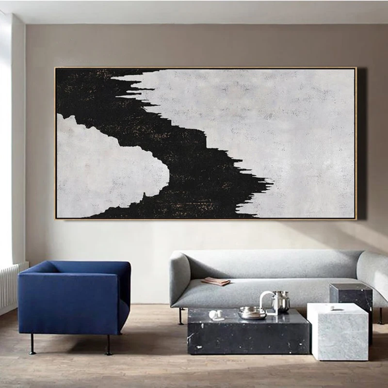 

Horizontal Wall Art Canvas Painting, Minimal Art Black White Abstract Painting Canvas Art, Painting