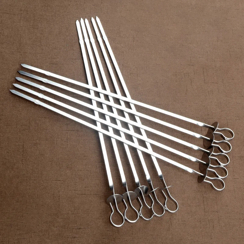 6/10/12PCS 35cm Stainless Steel Barbecue Skewers Food Meat Kebab Flat BBQ Needle Stick Fork Outdoor Picnic Barbecue Accessories