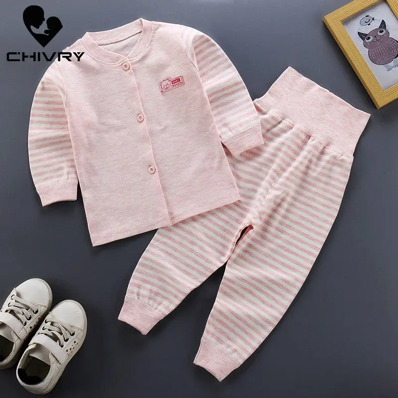 New Kids Boys Pajama Sets Cartoon Print Long Sleeve T-Shirt Tops with Striped Pants Newborn Baby Girls Autumn Sleeping Clothes