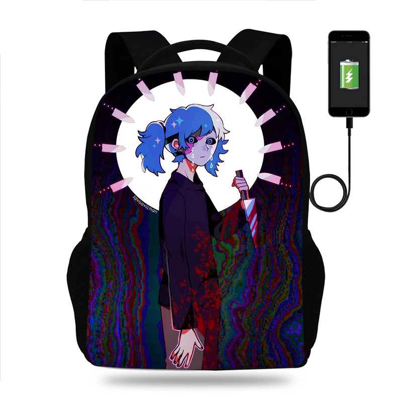 Imagem -03 - Quente Anime Jogo Sally Face Mochila Meninos Meninas Bolsa de Escola Adolescente Bolsas de Livro para Mulheres dos Homens Mochila Viagem Usb Mochila