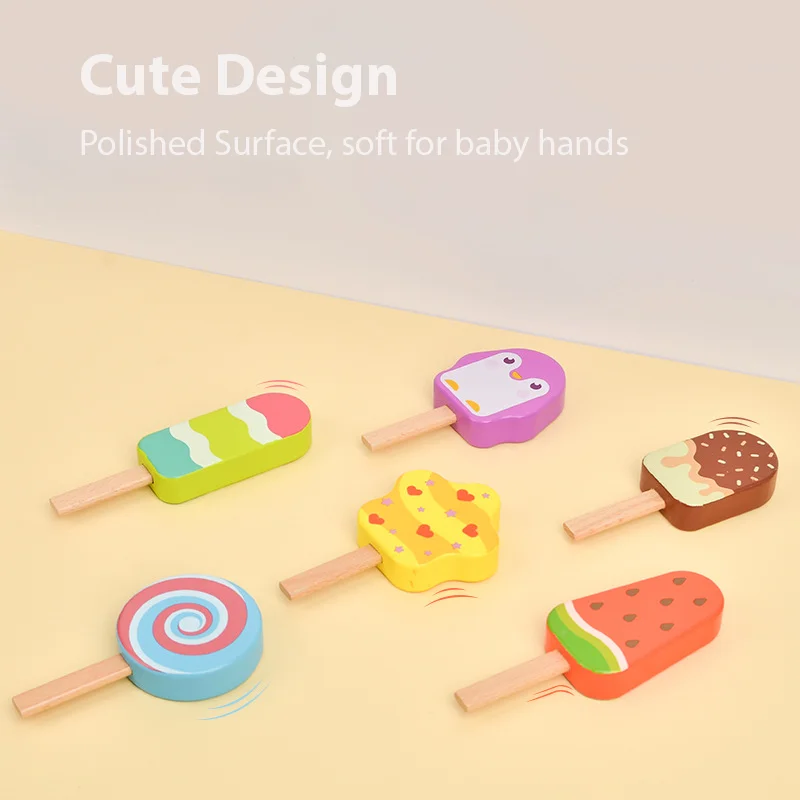 6pcs Wooden Ice Cream Children Pretend Play Toys Simulation Kitchen Food HousePlay Game Early Learning Education Girls Boys Gift