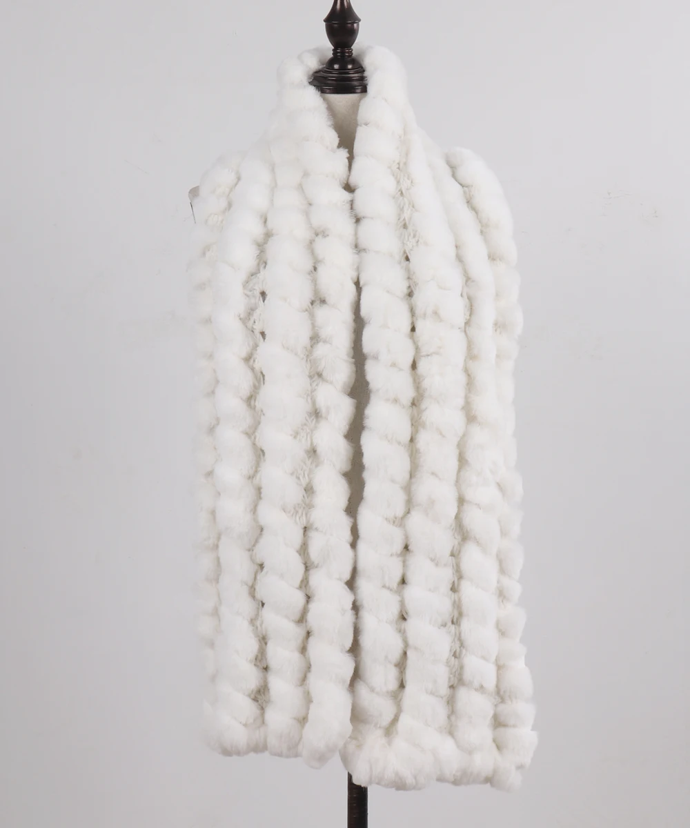 Neue Marke Gestrickter Modischer Damen Echt Rex Kaninchenfell Schal Frauen Winter Warmer Natürlicher Pelzschal Langer Stil Echter Pelz Halswärmer – Detail 28