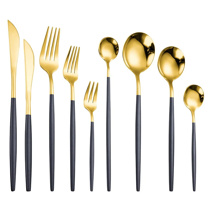 

Kitchen Tableware Black Gold Cutlery Set Stainless Steel Dinnerware Set Fork Spoons Knives Mirror Polishing Dinnerware Sets