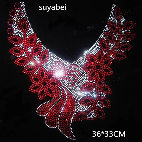 2pc/lot Big neckline patch rhinestones fix hot fix rhinestone transfers designs iron on transfer strass iron