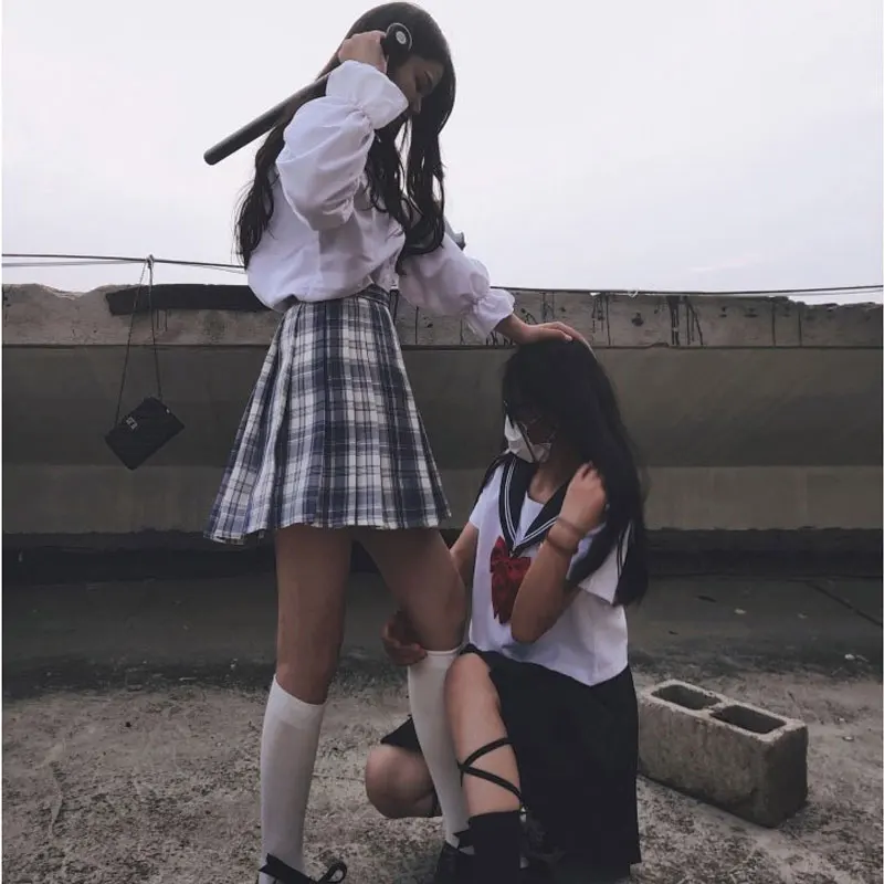 Jk ชุดแขนยาวสาวชุด Seifuku สำหรับโรงเรียนนักเรียนจีบกระโปรงเสื้อสีขาวคอสเพลย์อะนิเมะญี่ปุ่น