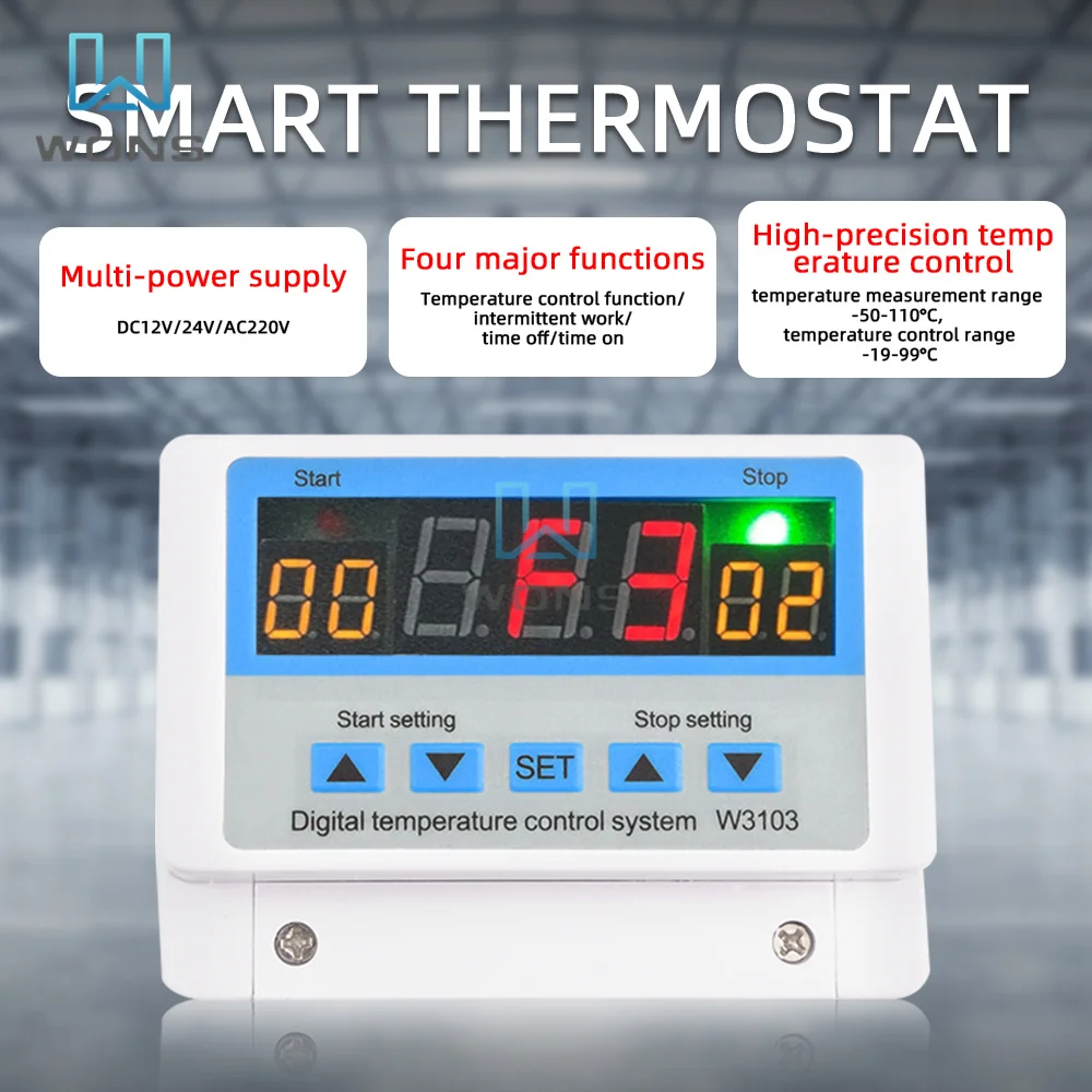 W3103 Digital Thermostat 12V 300W 24V 600W 220V Touch Point 5000W 30A High-power Wall-mounted Temperature Controller Switch