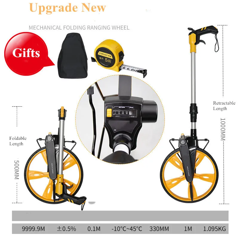 Measuring Wheel,Mechanical Electronic Digital Display,Hand-Pushing Roller Range Finder,Rolling Ruler,Engineering Measurement