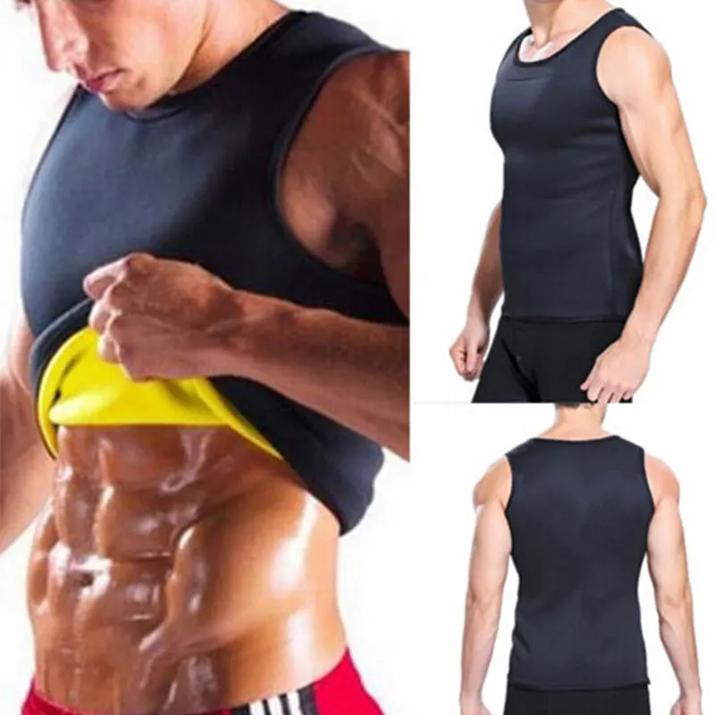 5XL Men Black Neoprene Weight Loss Body Shapers Vest Sweat Slimming Fitness Waist Tops Shapwear Shirts Plus Size