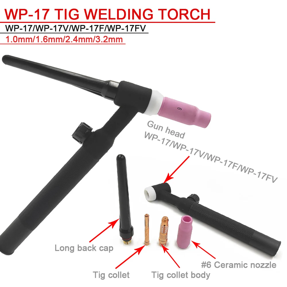 

WP17 WP17F TIG Torch GTAW Gas Tungsten Arc Welding Gun Argon Air Cooled Gas Valve WP17FV/WP17V Flexible Neck TIG Welding Torch