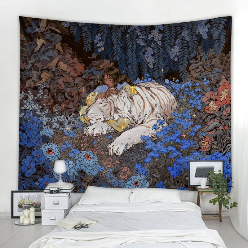 Mysterious jungle animal tapestry characters lion tiger leopard art tapestry mandala boho hippie psychedelic home decoration