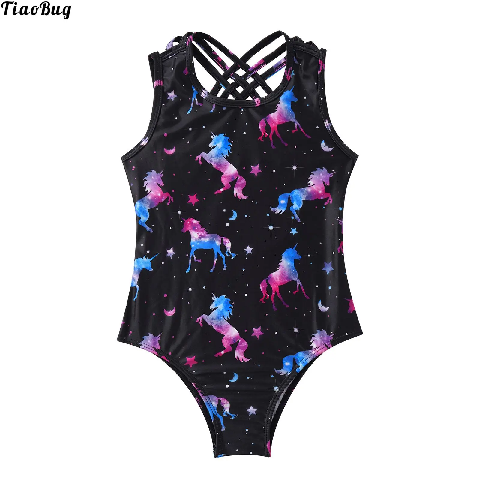 

TiaoBug Summer Kids Girls Fish Scales Cartoon Floral Print Swimming Leotard Bodysuit Bikini Jumpsuit For Ballet Dance Gym Yoga