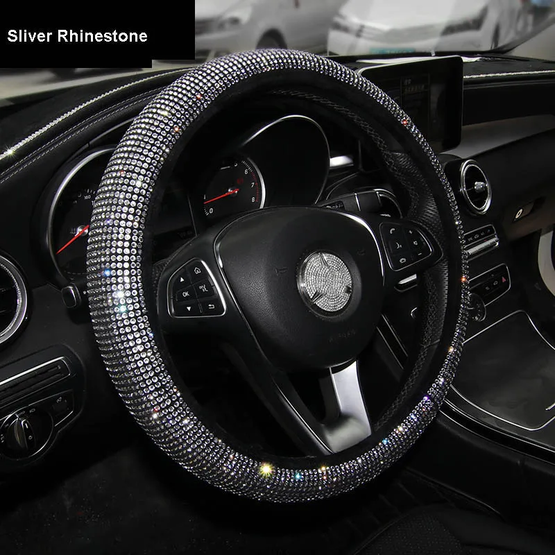 Luxury Crystal Purple Red Pink Car Steering Wheel Covers Women Girls Diamante Rhinestone Car Covered Steering-Wheel Accessories