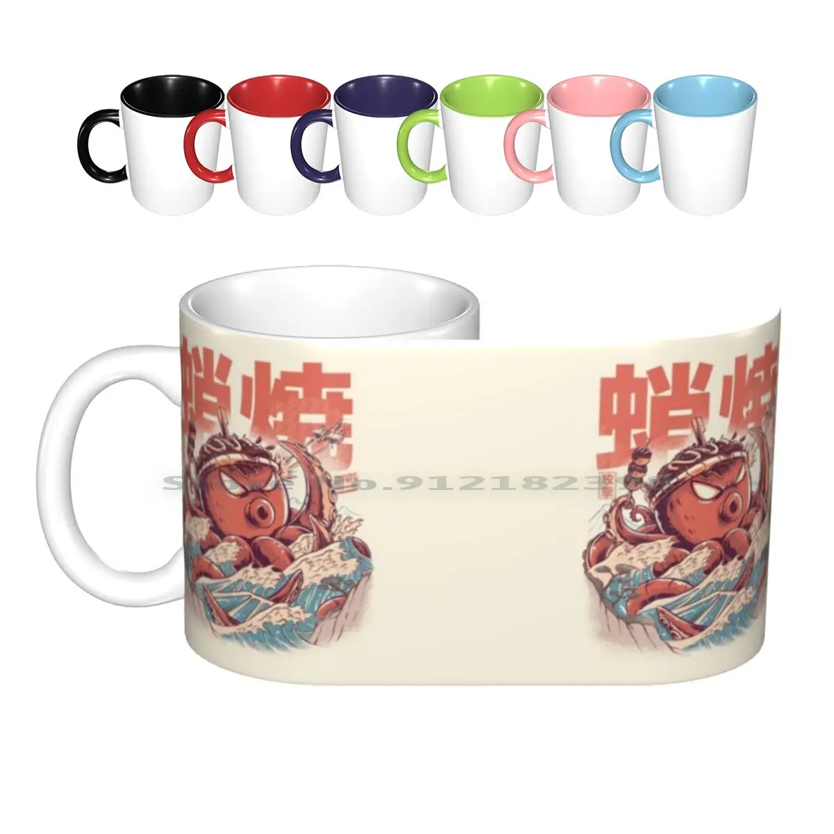 Takoyaki Attack Ceramic Mugs Coffee Cups Milk Tea Mug Monsters Food Takoyaki Great Wave Off Kanagawa Retro Vintage Great Wave