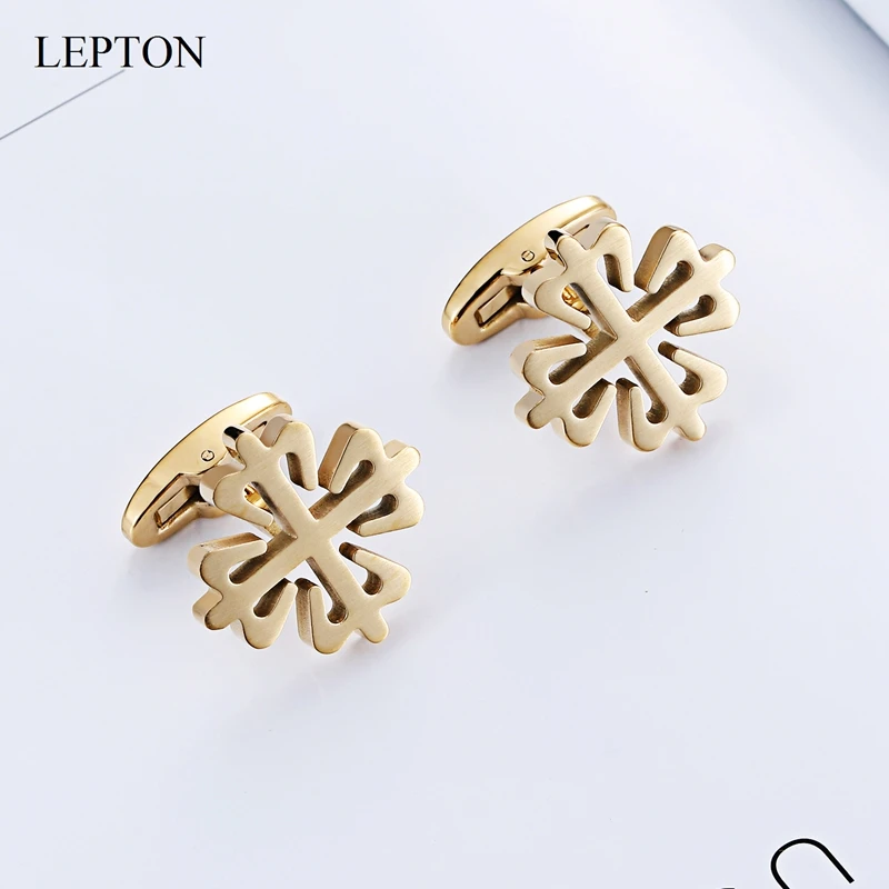 Hot Sale 18K Gold Plated Crusaders Cufflinks Lepton Matte Stainless Steel Cufflink For Mens Wedding Business Cuffl Links Gemelos