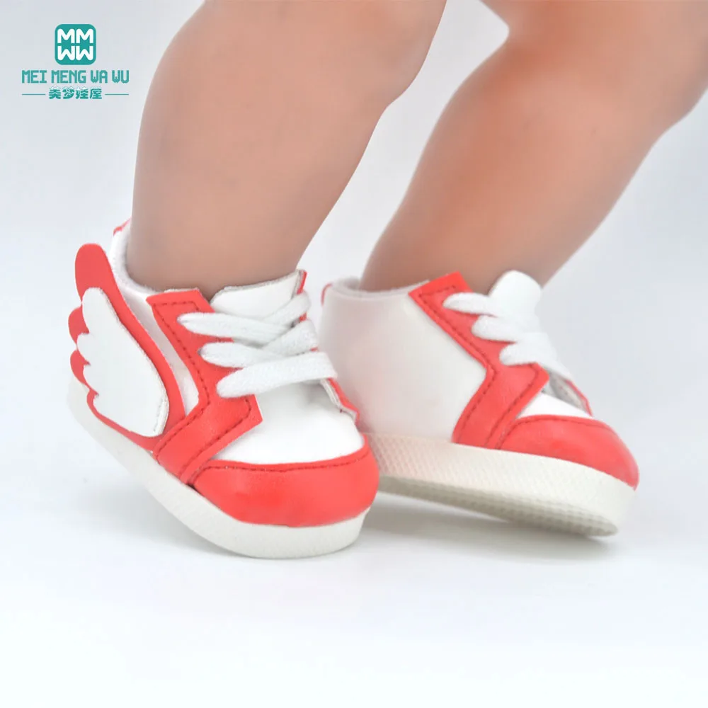 Chaussures de sport pour poupée, sneakers pour bébé américain, mini accessoire jouet, pour nouveau-né 43 cm, blanc, 7 cm,