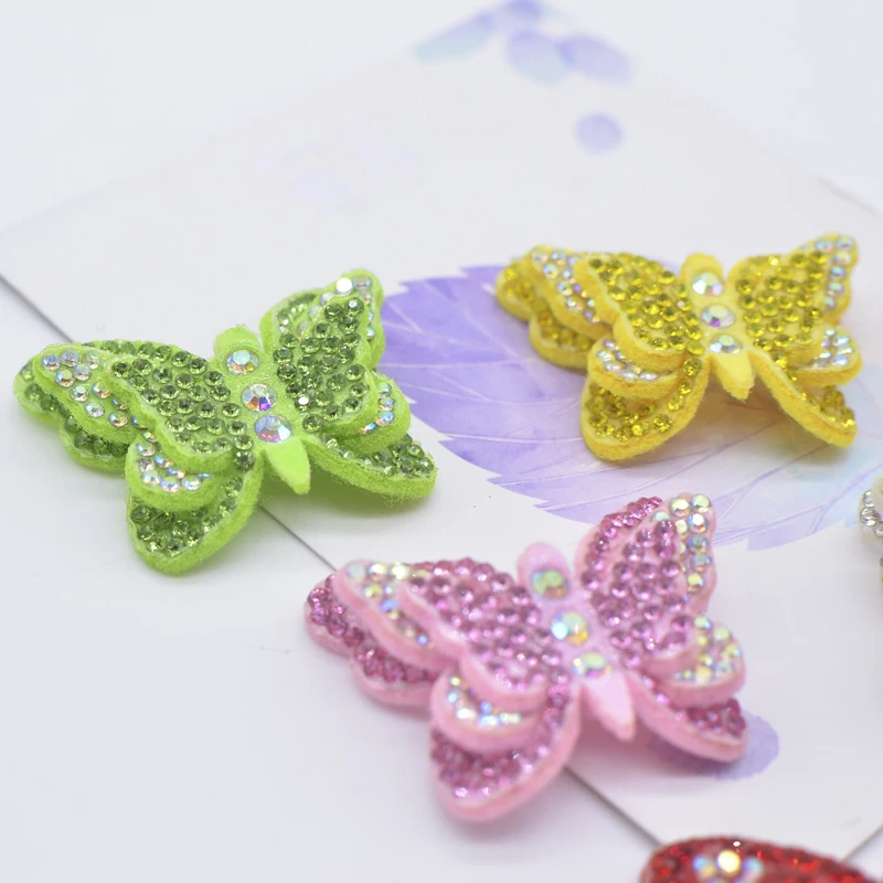 12Pcs/lots 40mm Colorful 2 Size Butterfly Set for Bag Clothing Applique Rhinestone Stick-on Hairband Garment Accessories Patch