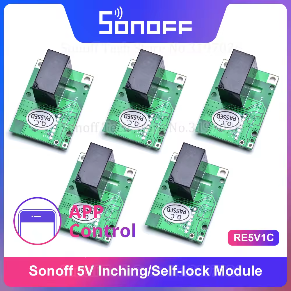 SONOFF RE5V1C 5V DC, 3/5/10 pièces, Contact sec, Module de verrouillage/autobloquant, fonctionne via l'application eWelink, prise en charge d'alexa Google Home IFTTT