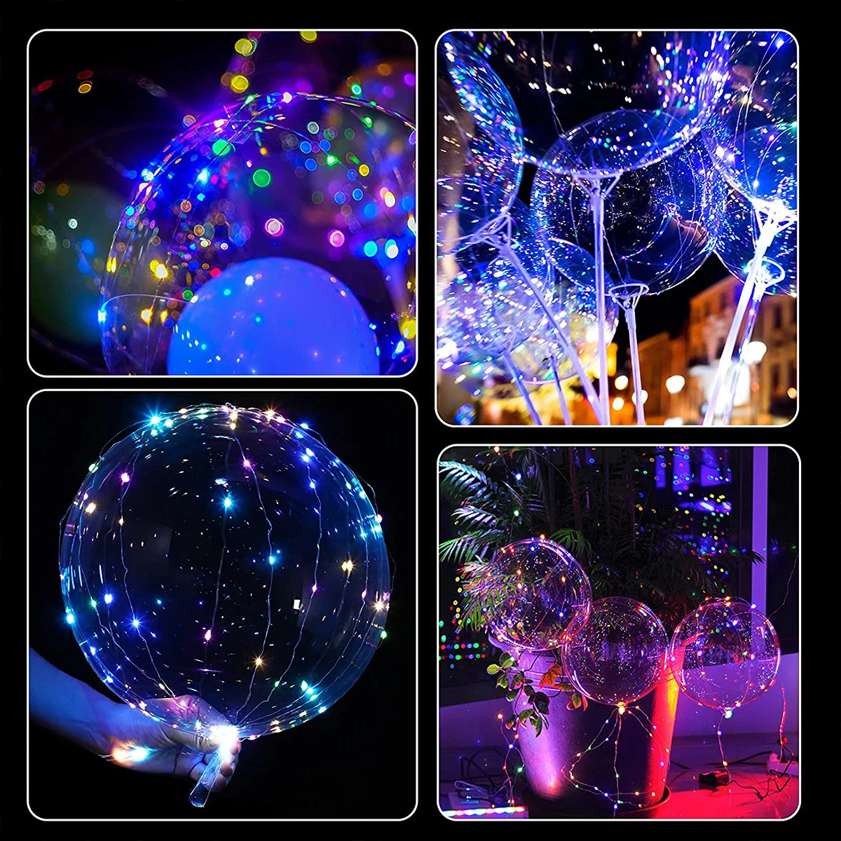 10Pcs LED Light Up Bobo Balloons Helium Glow Bubble Flashing Balloon for Party Birthday Wedding Decor Baby Shower Supply