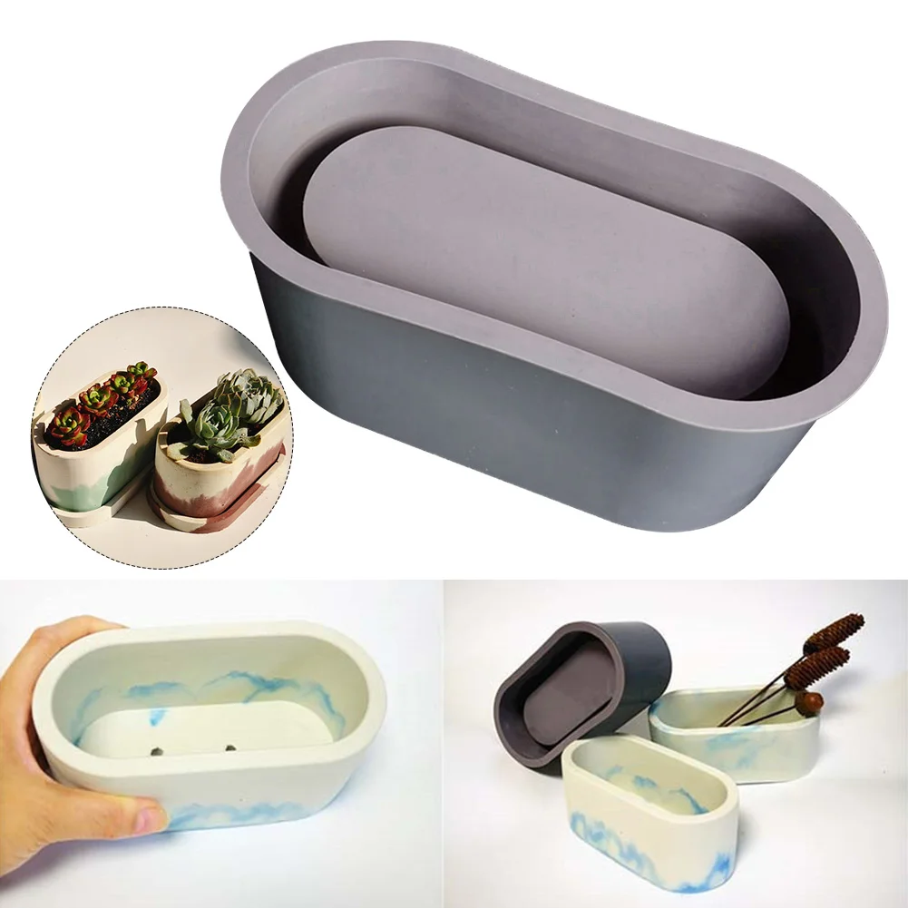 

AT0021 красота 50% половина многоразового использования DIY гипс овальной формы цветочный горшок контейнер форма бетон гипс цемент силиконовый план суккулентов