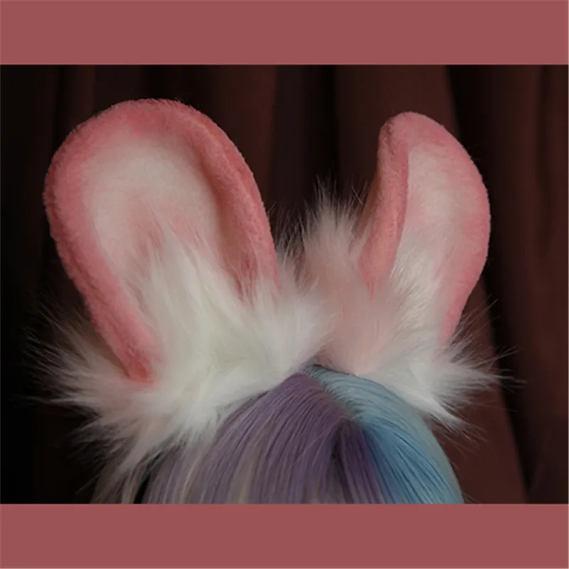 Original Hand Made Work Pink Hairbnds Hair Hoops Simulation Animal Plush Ears Lolita Headwear Cute Kc Costume Accessoriese