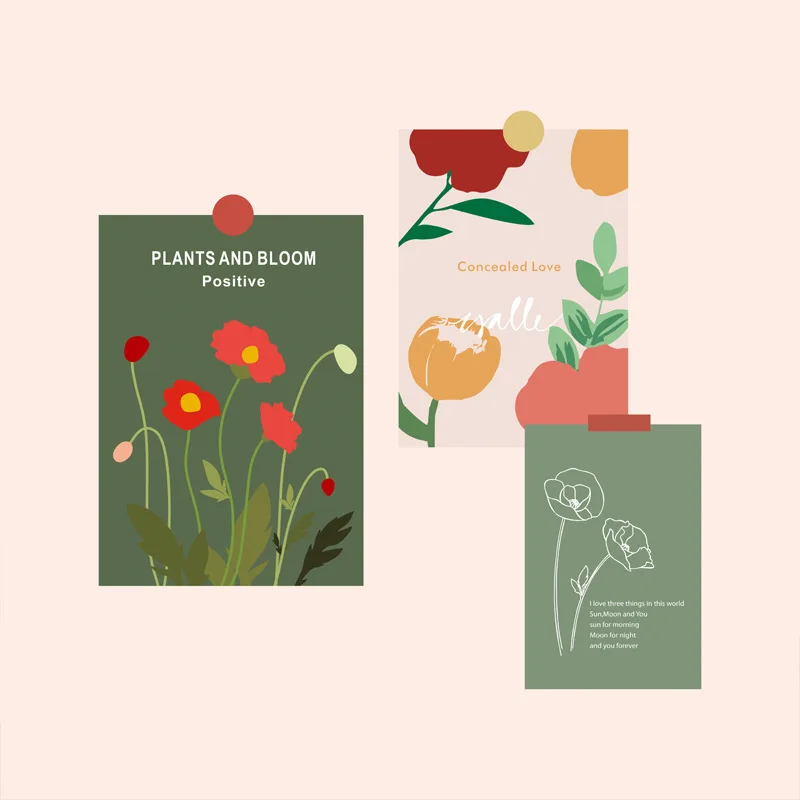 Ins Hand-painted Plant Flower Decorative Card Postcard Creative Background Wall Sticker Poster Diy Photo Props Greeting Cards