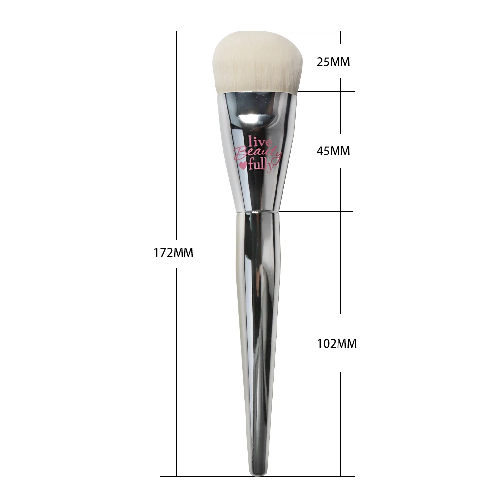 Professional IT Cosmetic Foundation Brush Silver Chromed Round Head Liquid Foundation BB Cream Bronzer Makeup Brush