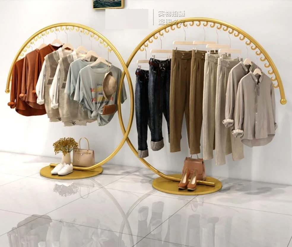 Floor type display rack of clothing store creative gold display rack of women's clothing store clothes hanger