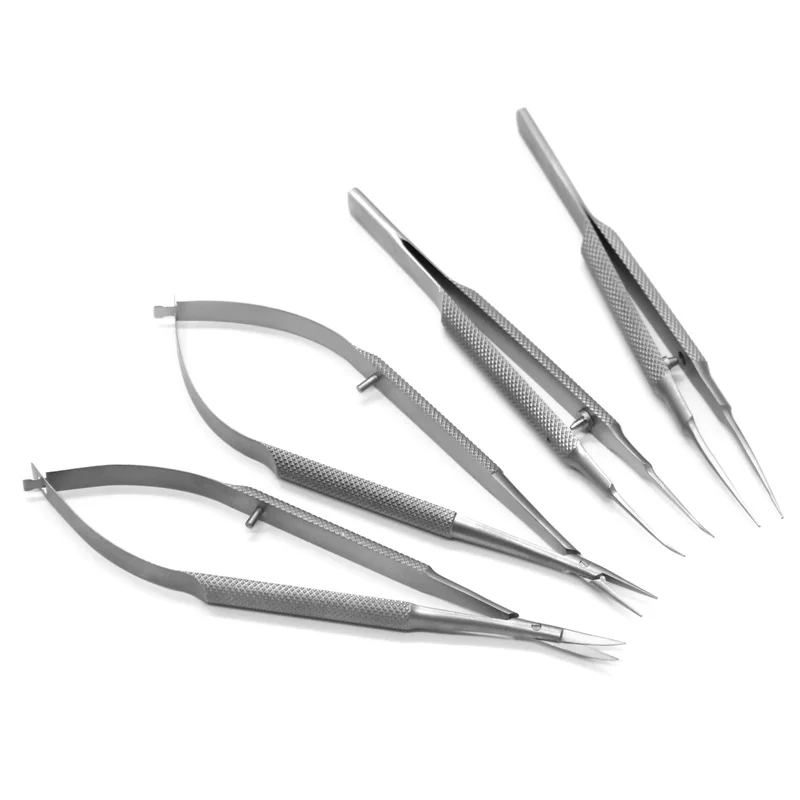 Ophthalmic Microsurgical Instruments 14ซม.กรรไกร + เข็มผู้ถือ + แหนบสแตนเลสเครื่องมือผ่าตัด