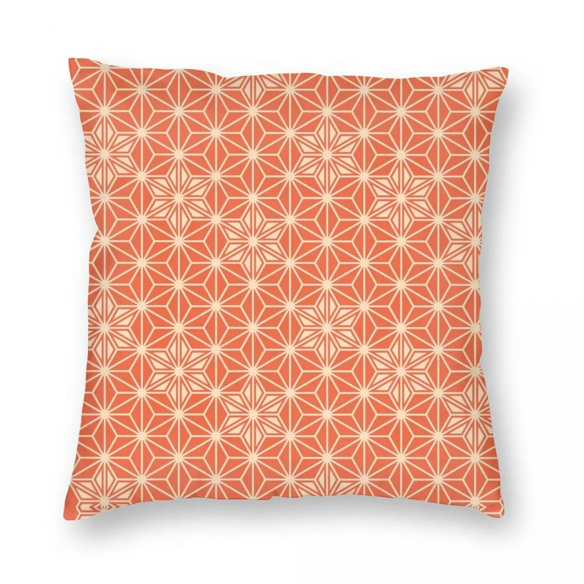 Japanese Asanoha Coral Orange Square Pillowcase Polyester Linen Velvet Zip Decor Throw Pillow Case Sofa Seater Cushion Cover